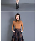 Woolen High-Waist Mid-Calf Checkered Knit Skirt