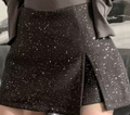Slit High-Waist Woolen Mini Skirt