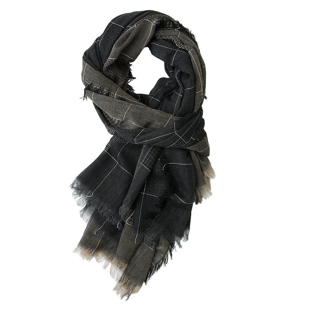 Men's Cotton Linen Tasseled Patchwork Scarf