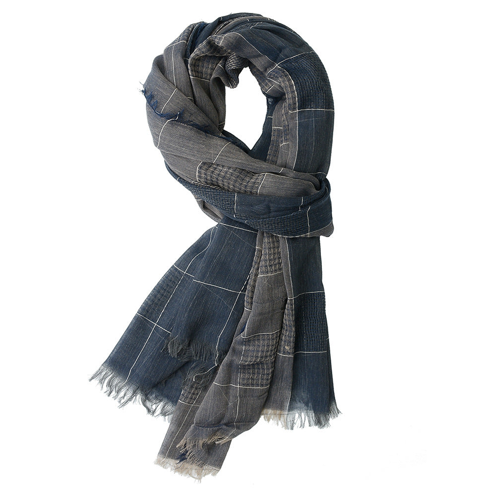 Men's Cotton Linen Tasseled Patchwork Scarf