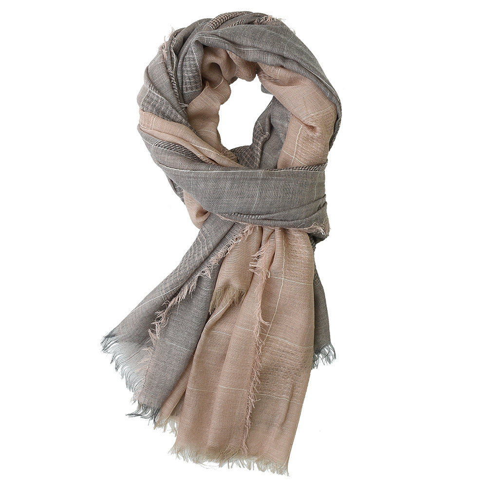 Men's Cotton Linen Tasseled Patchwork Scarf