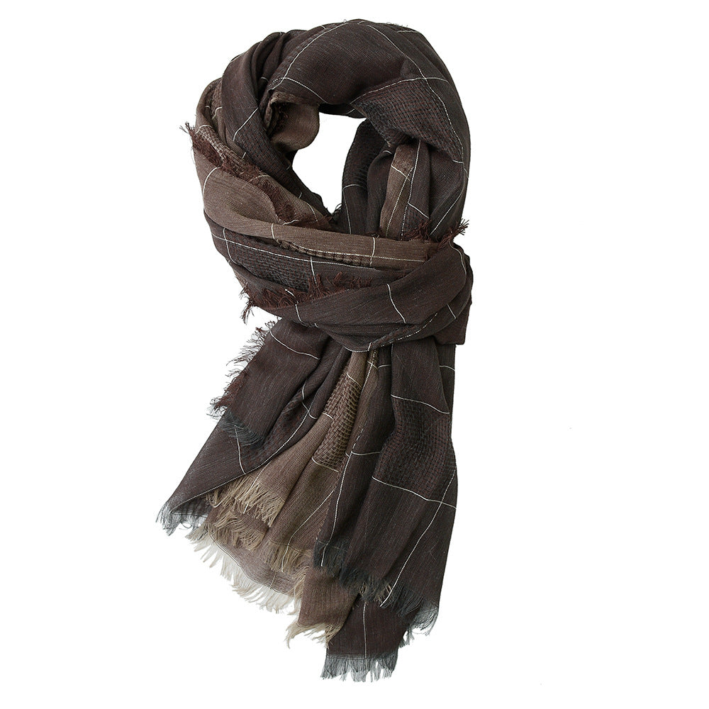 Men's Cotton Linen Tasseled Patchwork Scarf