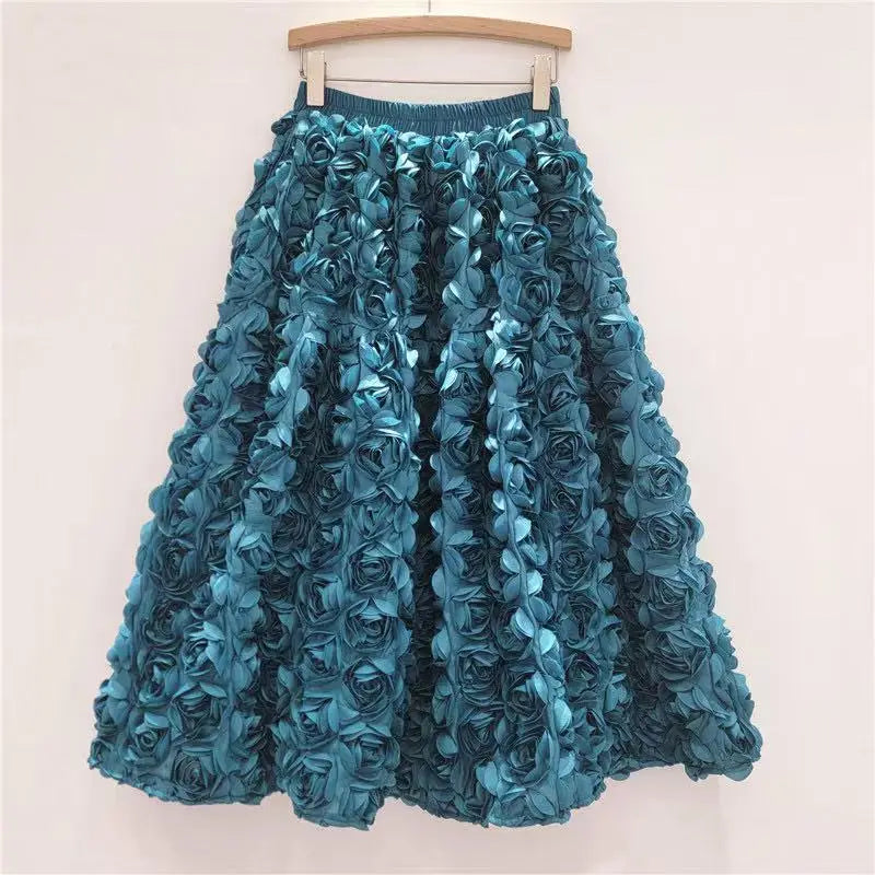 Three Dimensional Rose Long Skirt