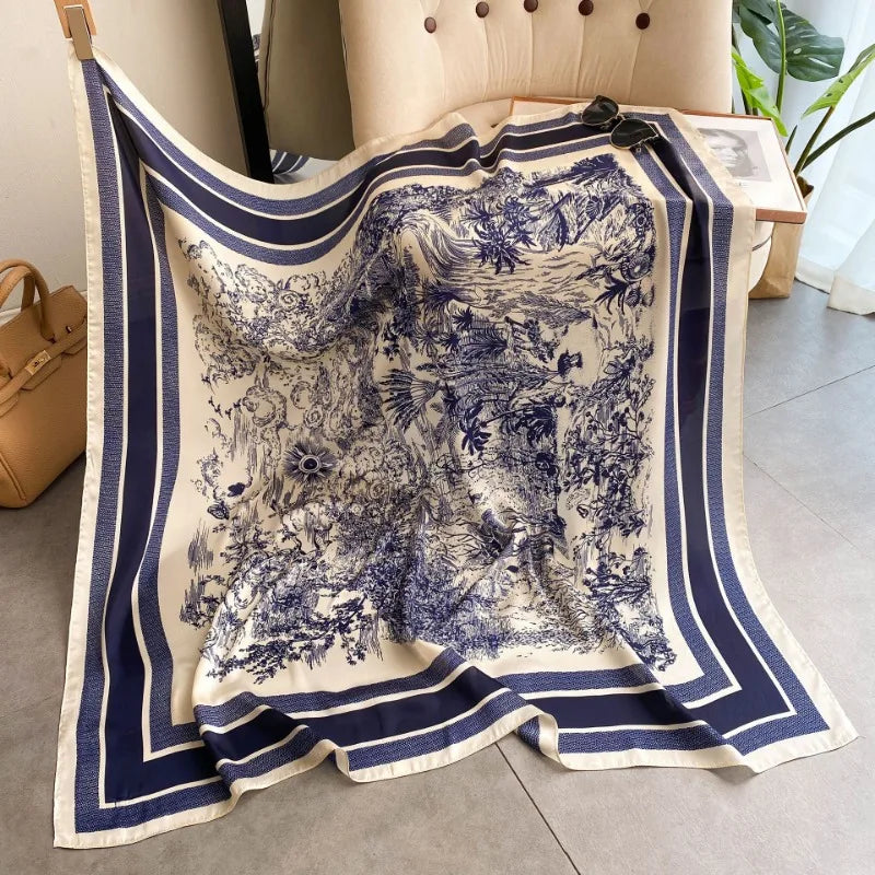 Elegant and Versatile Plant-printed Silk Scarf
