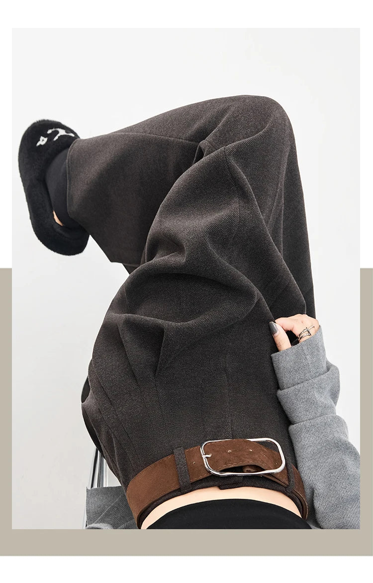 Woolen Mid-Length Pleated Skirt With Belt