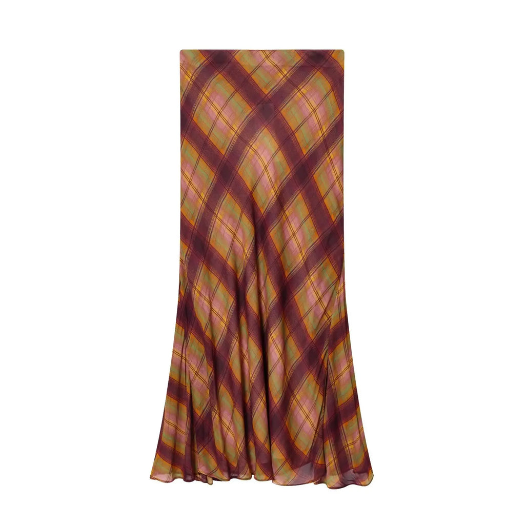 Checkered High Waist Floor Length Skirt