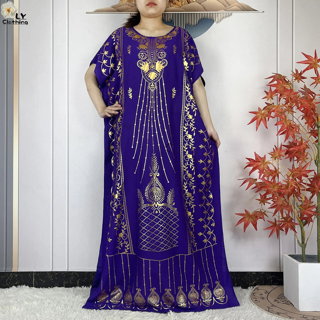 Casual Short Sleeve Soft Cotton Maxi Dress With Scarf
