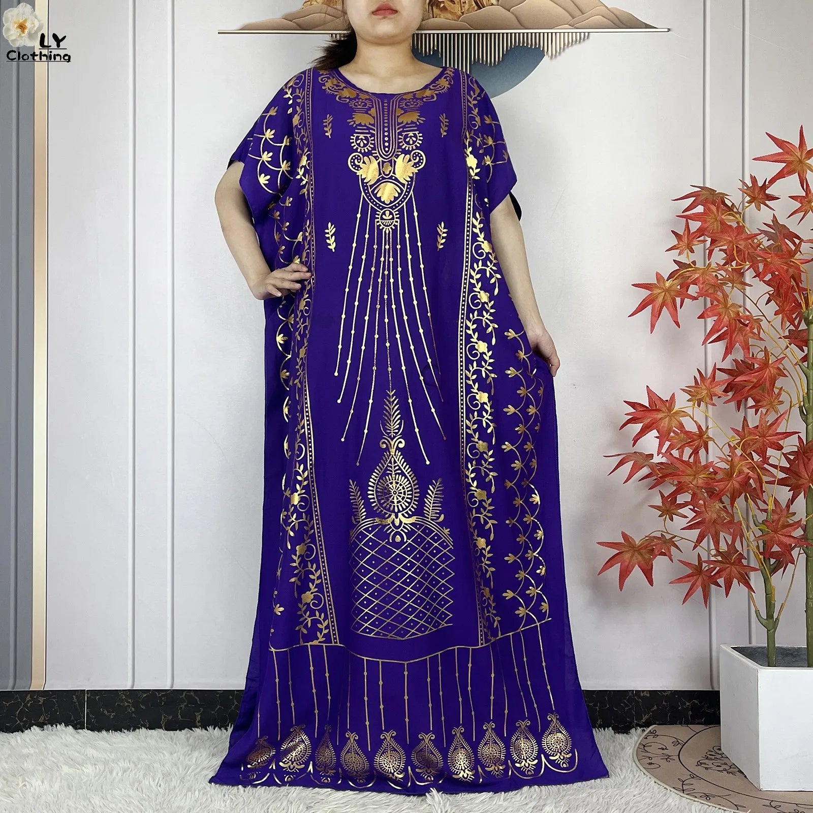 Casual Short Sleeve Soft Cotton Maxi Dress With Scarf