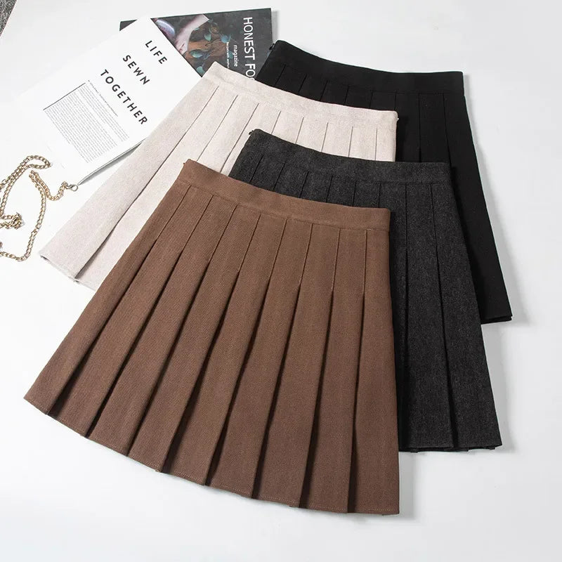 Pleated Zippered Woolen Mini Skirt
