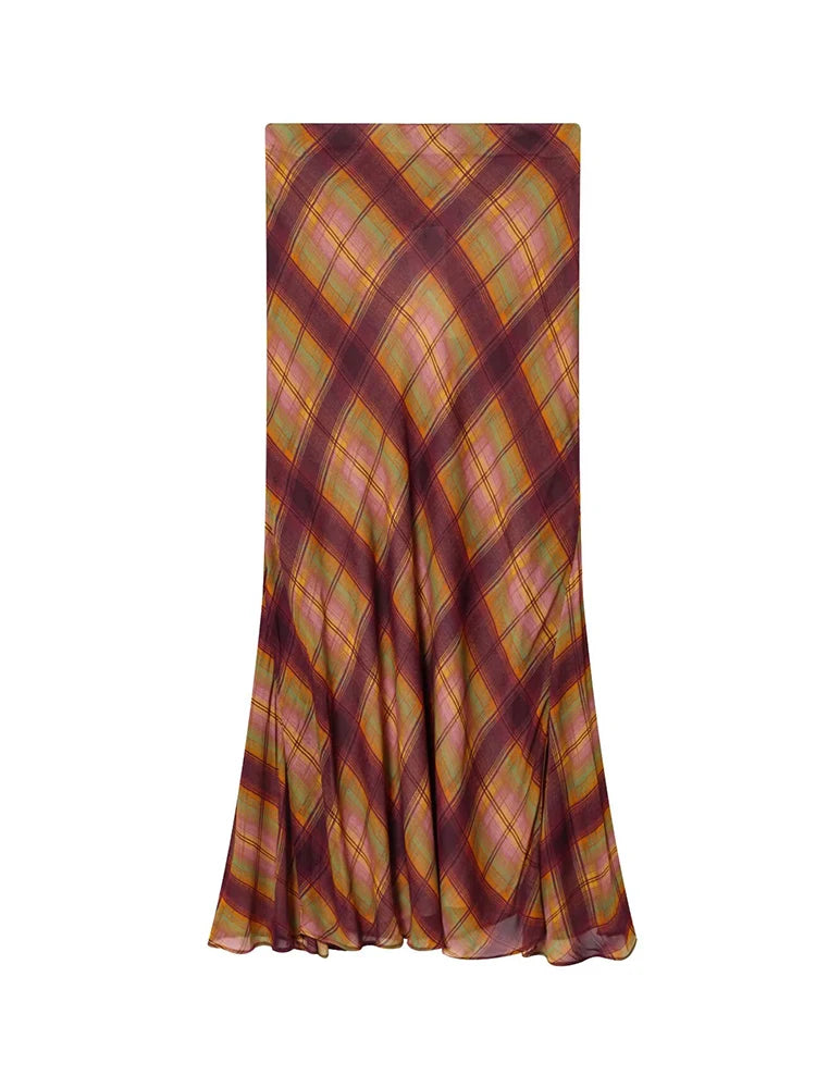 Checkered High Waist Floor Length Skirt