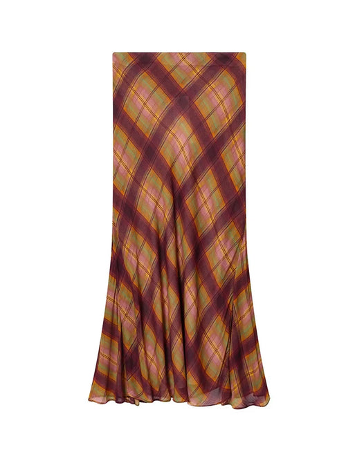 Checkered High Waist Floor Length Skirt