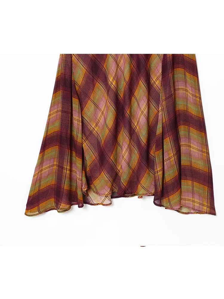 Checkered High Waist Floor Length Skirt