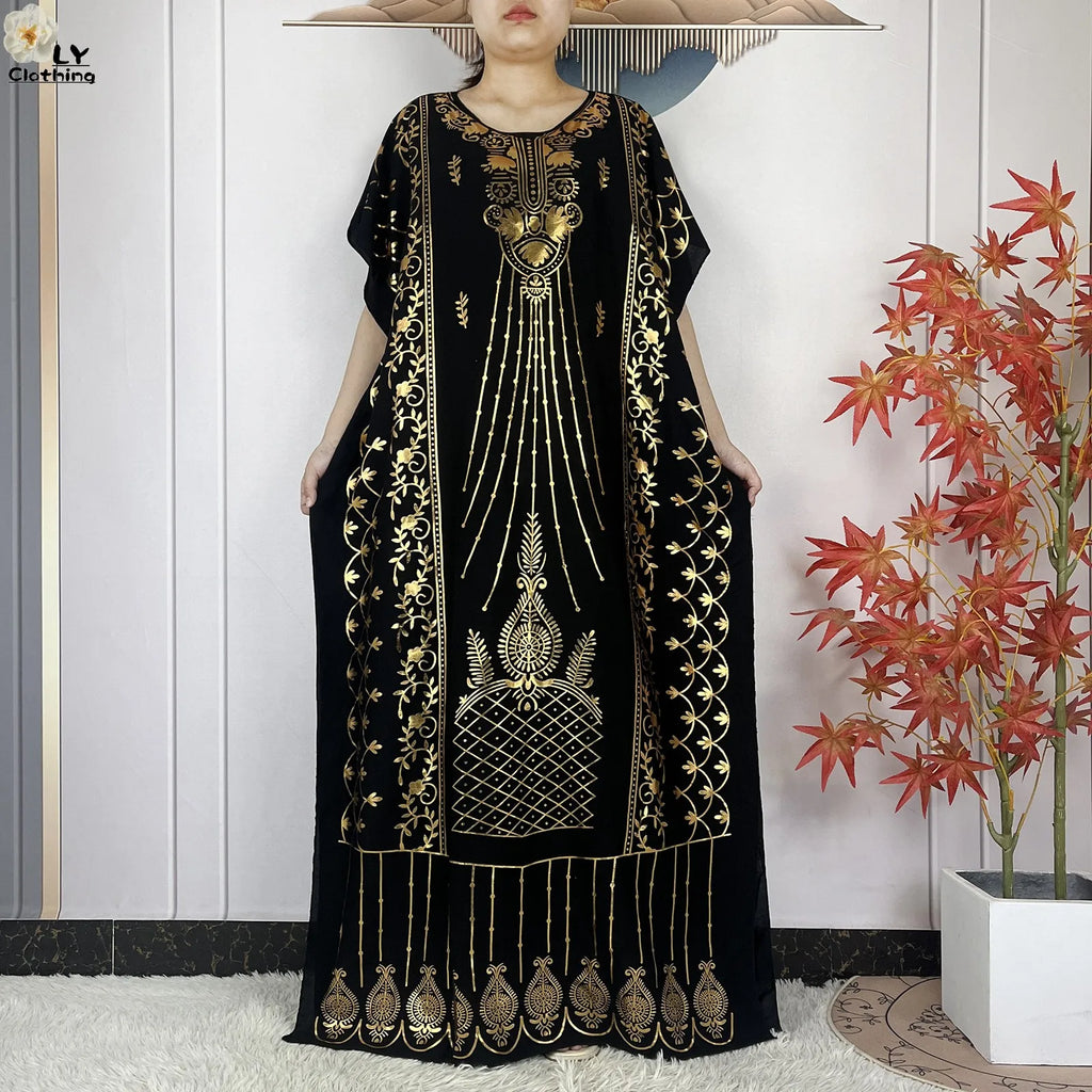Casual Short Sleeve Soft Cotton Maxi Dress With Scarf