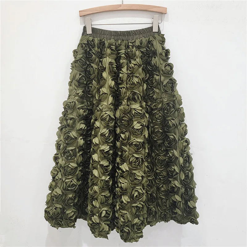 Three Dimensional Rose Long Skirt