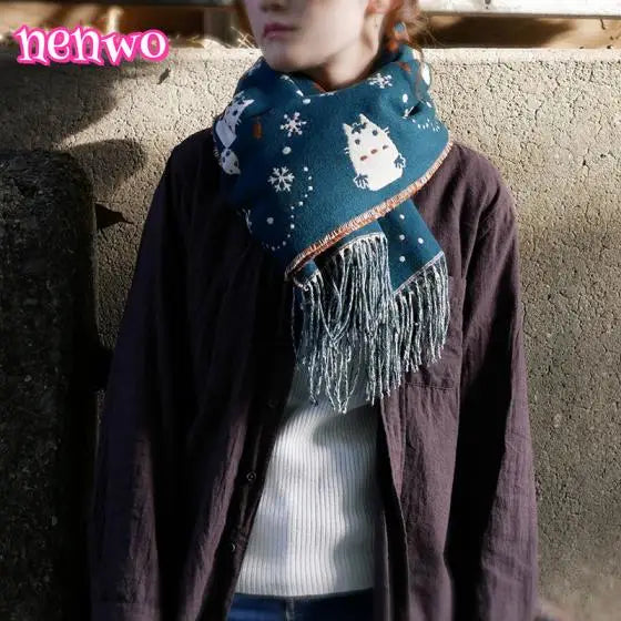Nenwo Versatile Thick Double-sided Cartoon Scarf/Shawl