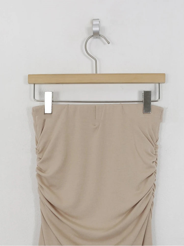 Shirred Satin High Waist Ankle Length Skirt