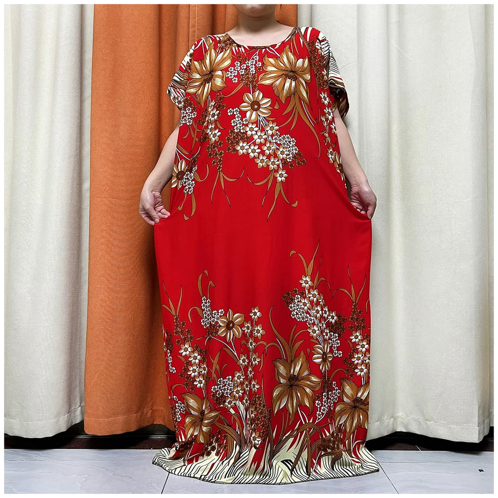 African Floral Fashion Dress With Matching Scarf