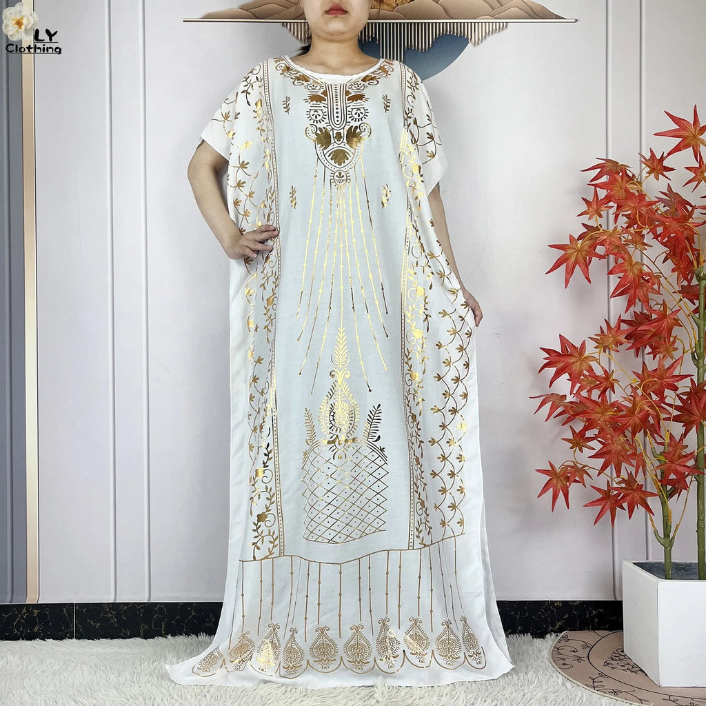 Casual Short Sleeve Soft Cotton Maxi Dress With Scarf