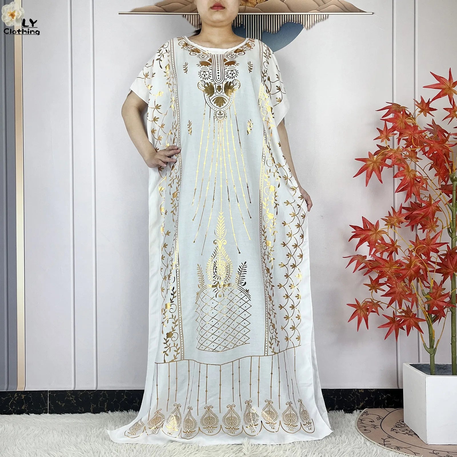 Casual Short Sleeve Soft Cotton Maxi Dress With Scarf