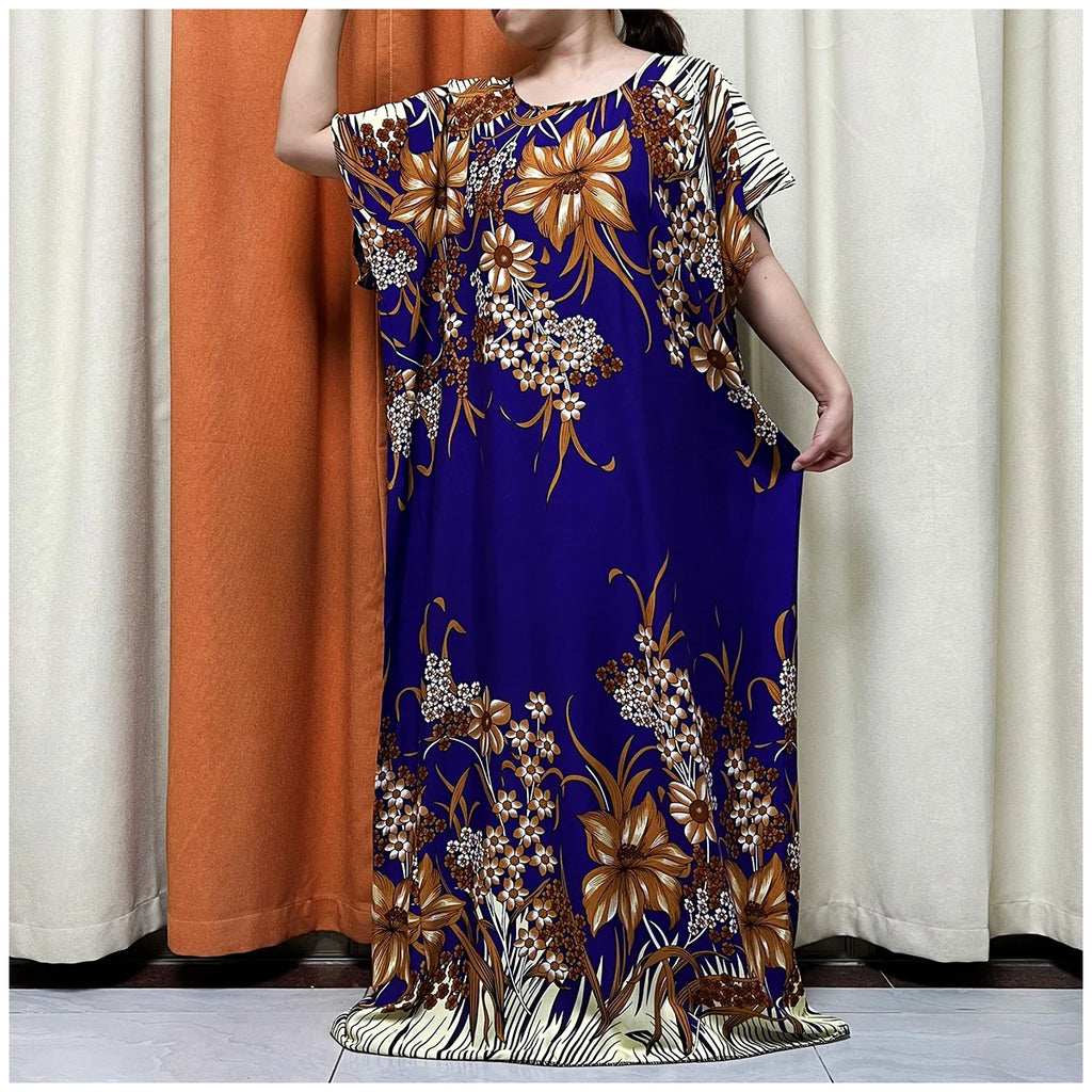African Floral Fashion Dress With Matching Scarf