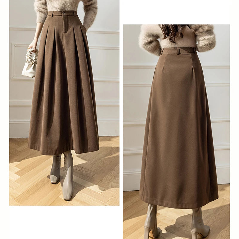 Pleated High Waist Ankle Length Pocketed Skirt