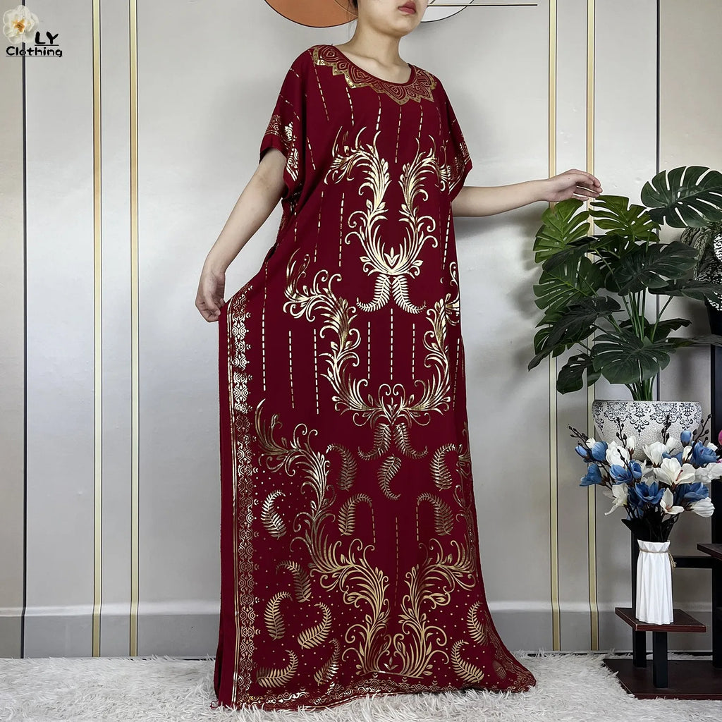Casual Short Sleeve Soft Cotton Maxi Dress With Scarf
