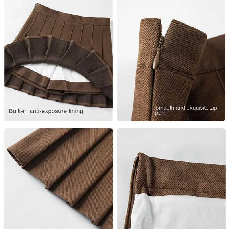 Pleated Zippered Woolen Mini Skirt
