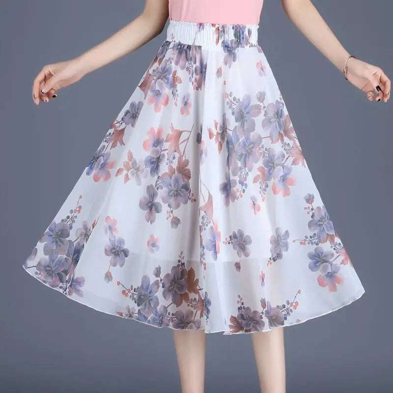 Floral Chiffon Midi Skirt