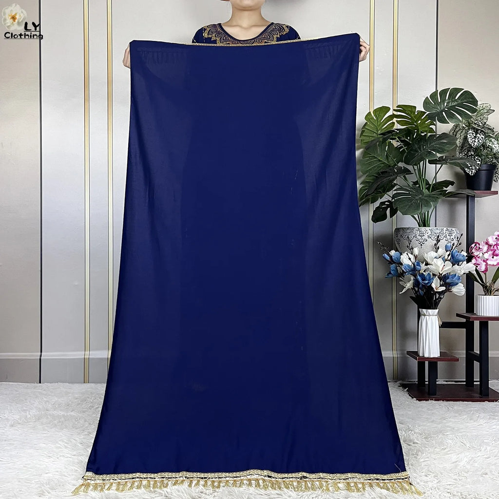 Casual Short Sleeve Soft Cotton Maxi Dress With Scarf