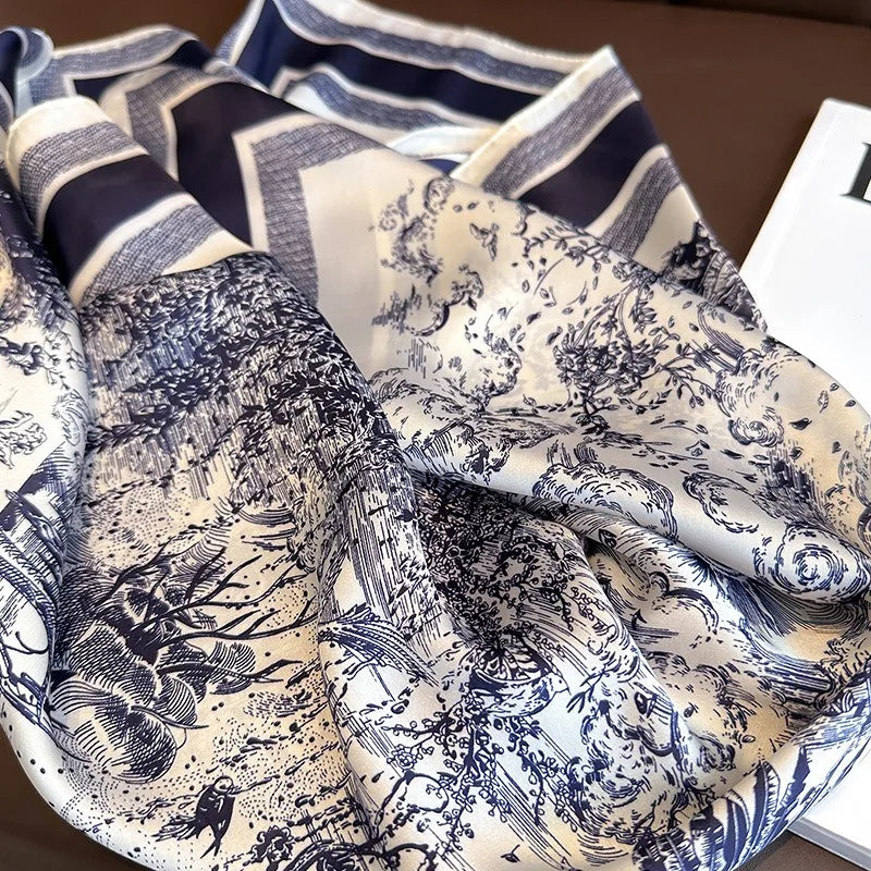Elegant and Versatile Plant-printed Silk Scarf