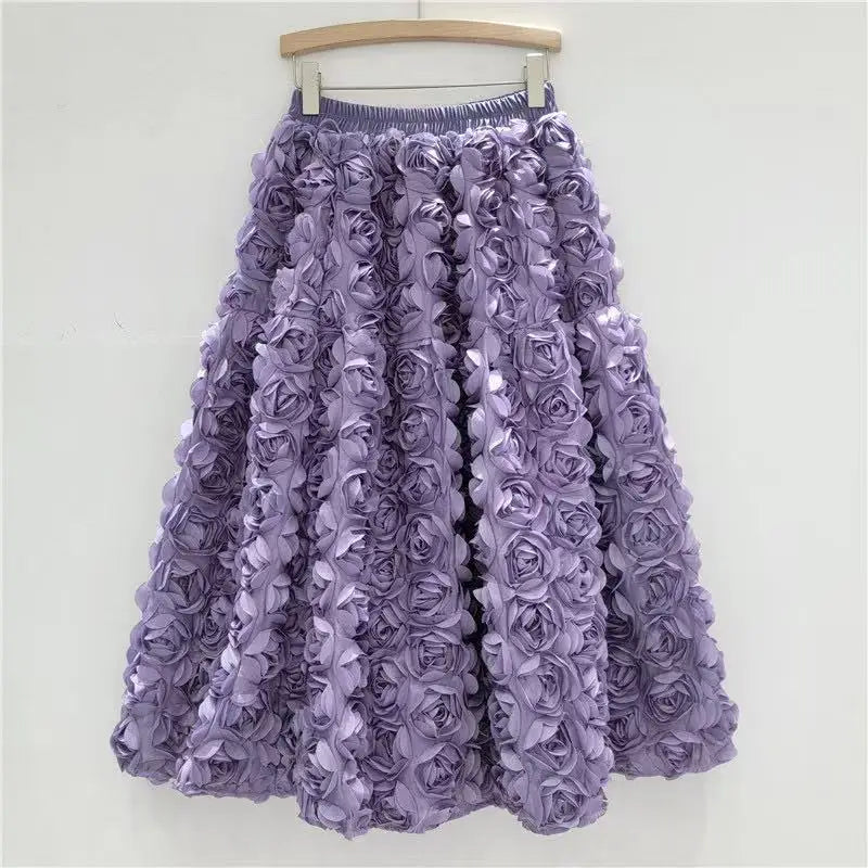 Three Dimensional Rose Long Skirt