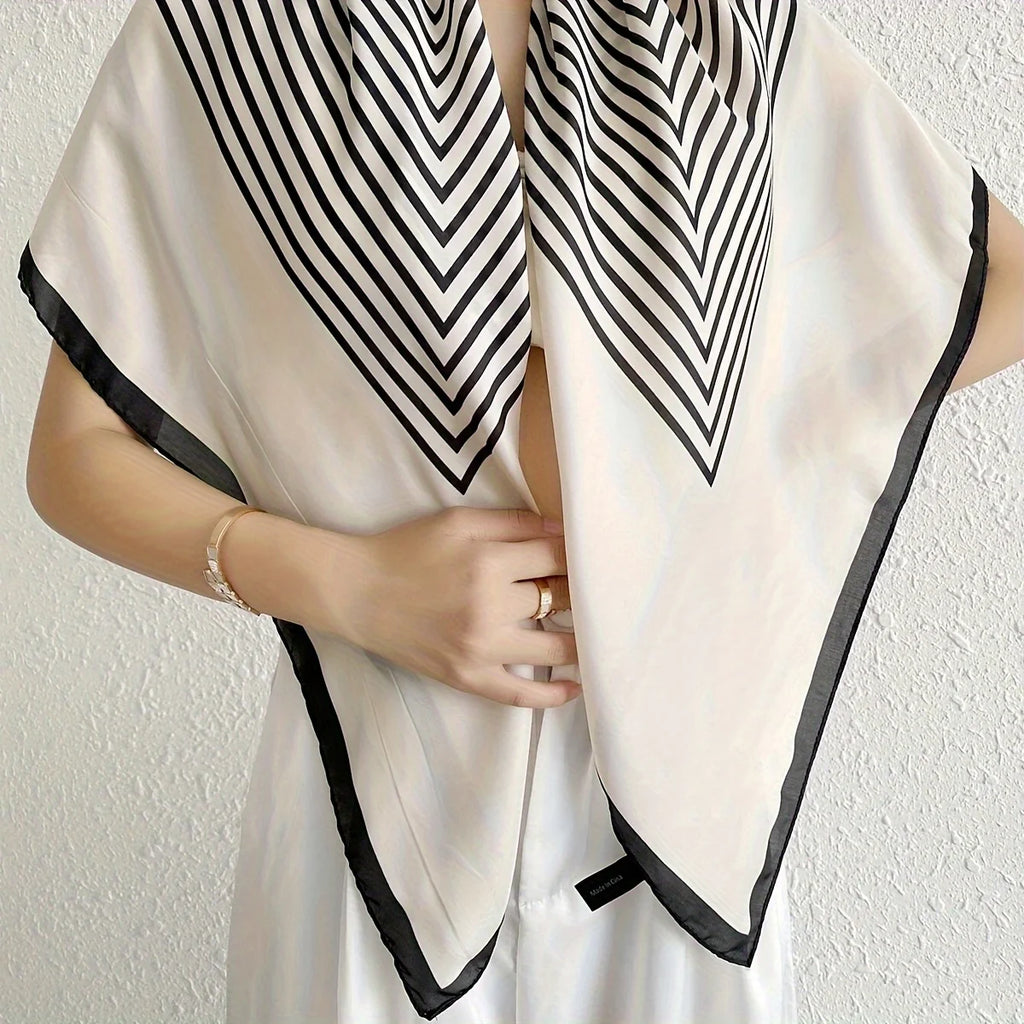 Black/White Elegant Striped Square Scarf
