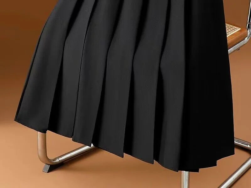 Long Gray Retro Slim A-Line Casual Pleated Skirt