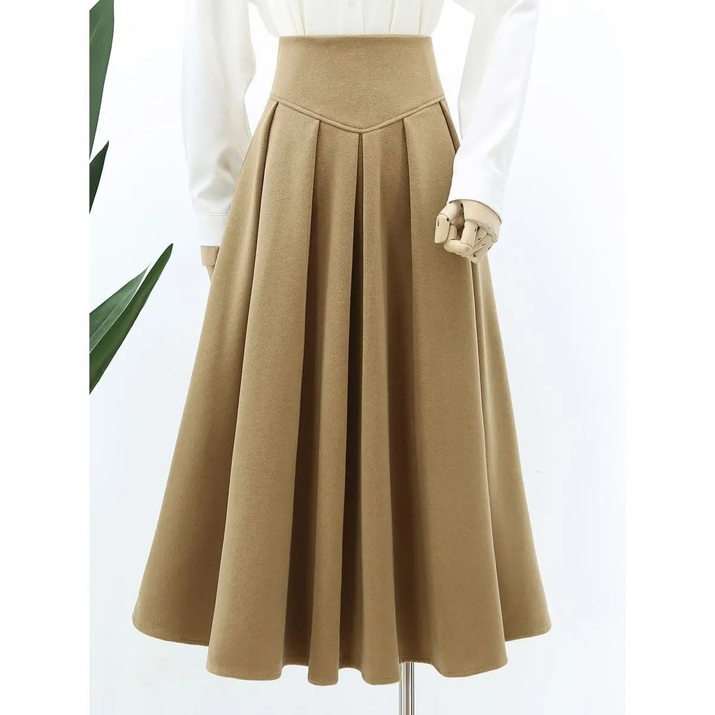 Woolen Pleated High-Waist Skirt