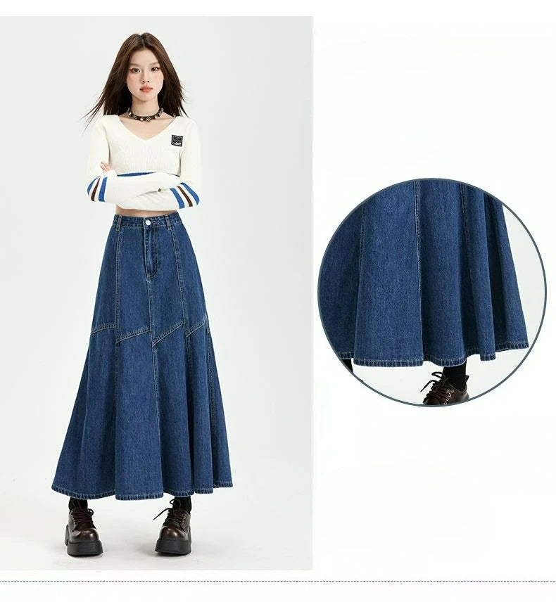 Ankle-Length High Waist Denim Jean Skirt