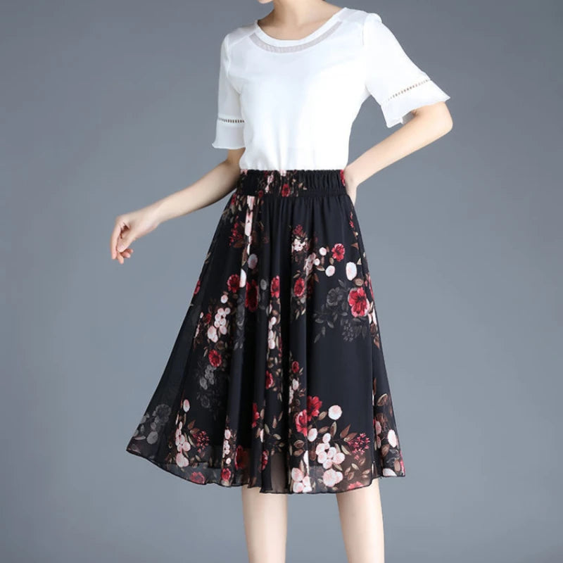 Floral Chiffon Midi Skirt