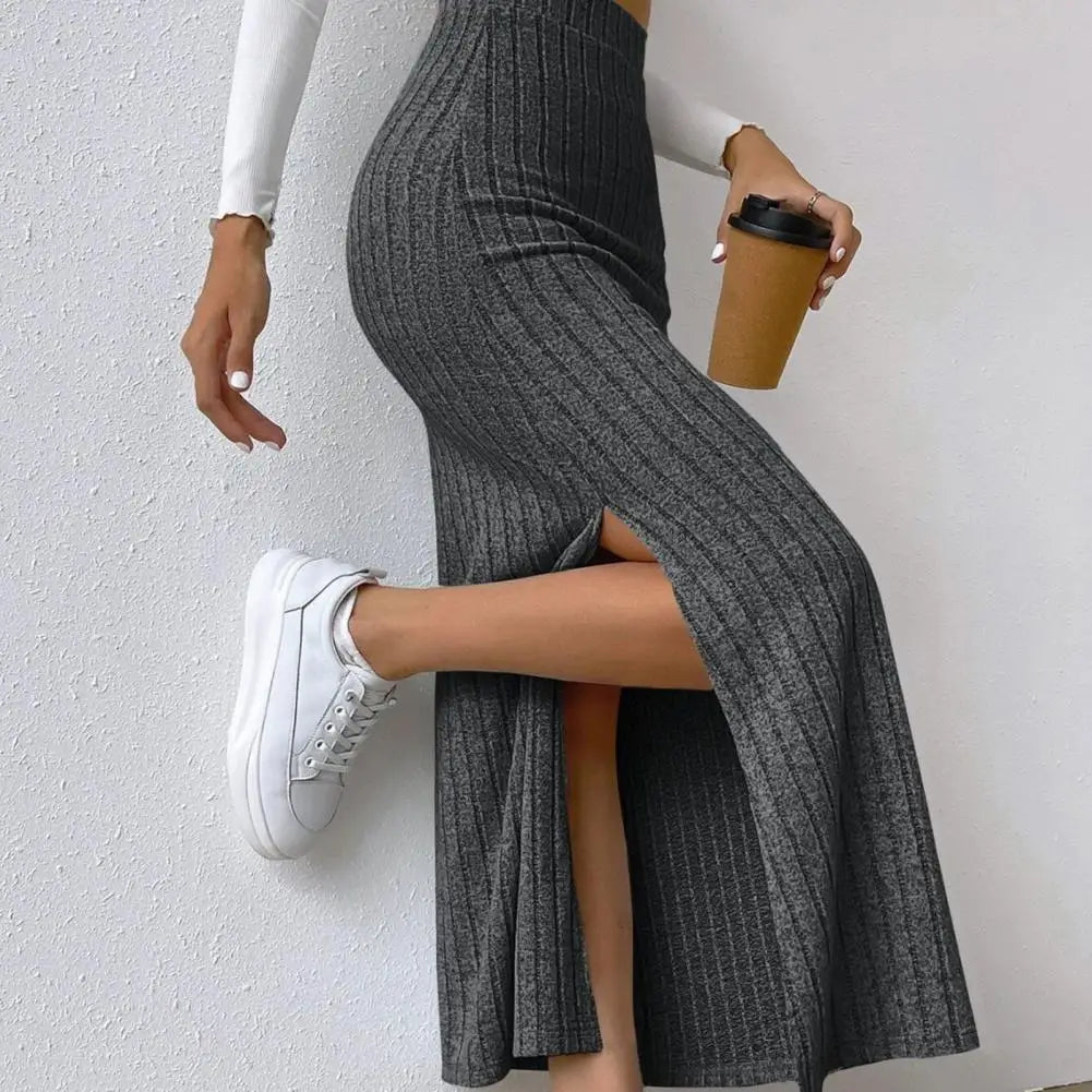 Long Hem Sheath High-Waist Maxi Skirt