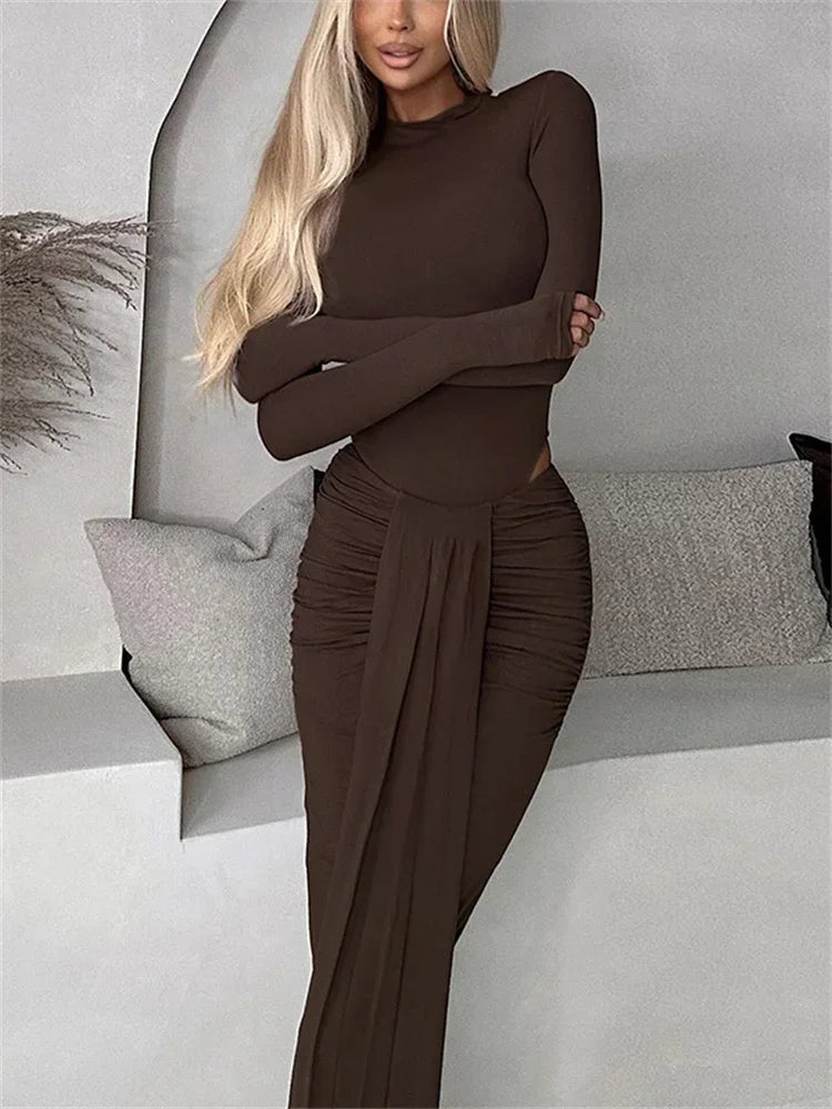 2 Piece-Set Maxi Pleated Skirt Outfit