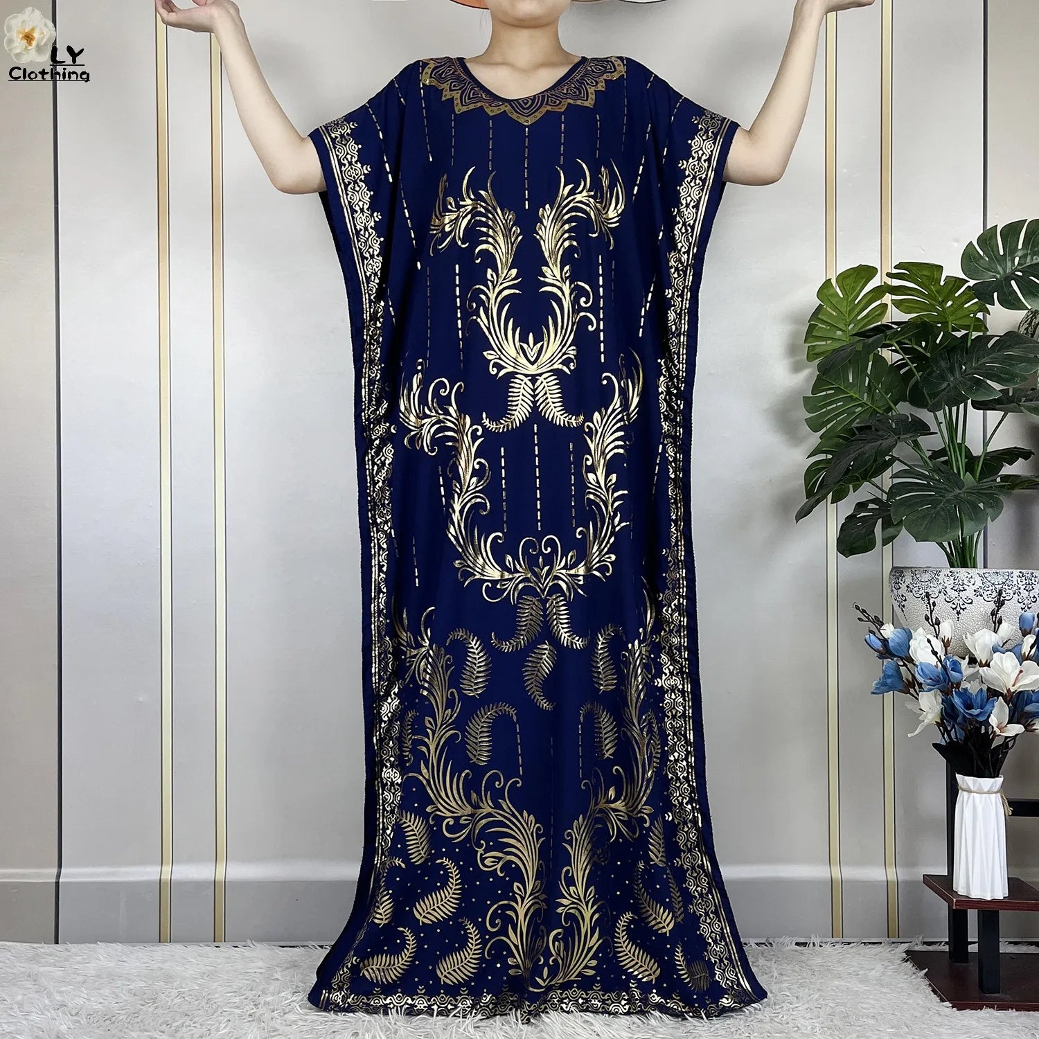 Casual Short Sleeve Soft Cotton Maxi Dress With Scarf