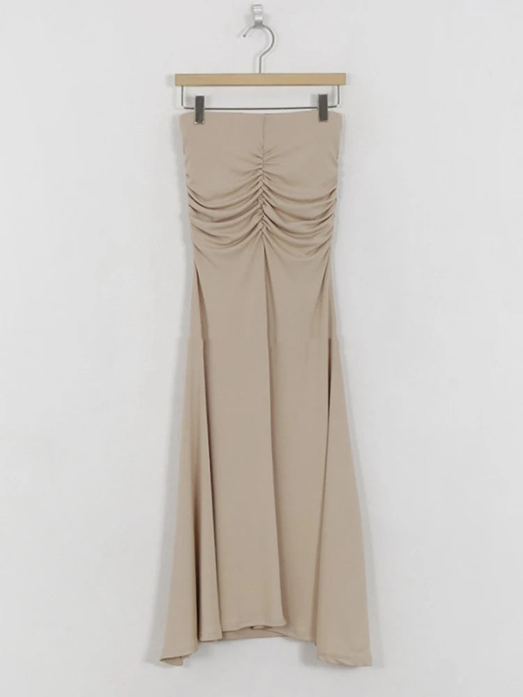 Shirred Satin High Waist Ankle Length Skirt