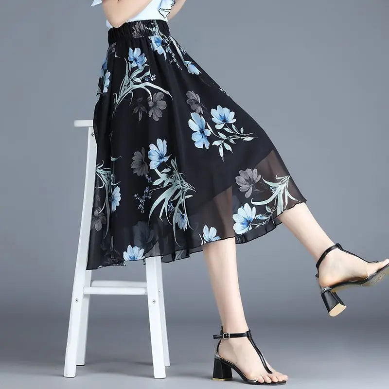 Floral Chiffon Midi Skirt