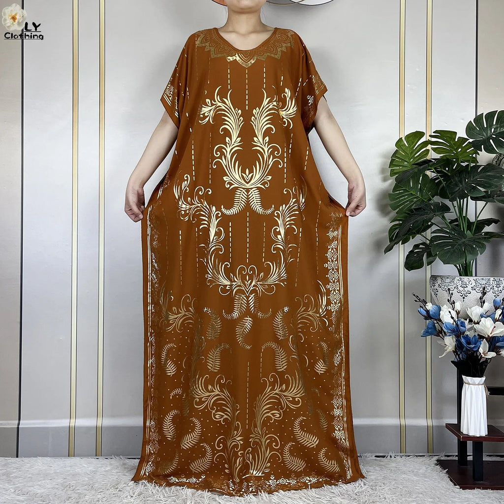Casual Short Sleeve Soft Cotton Maxi Dress With Scarf