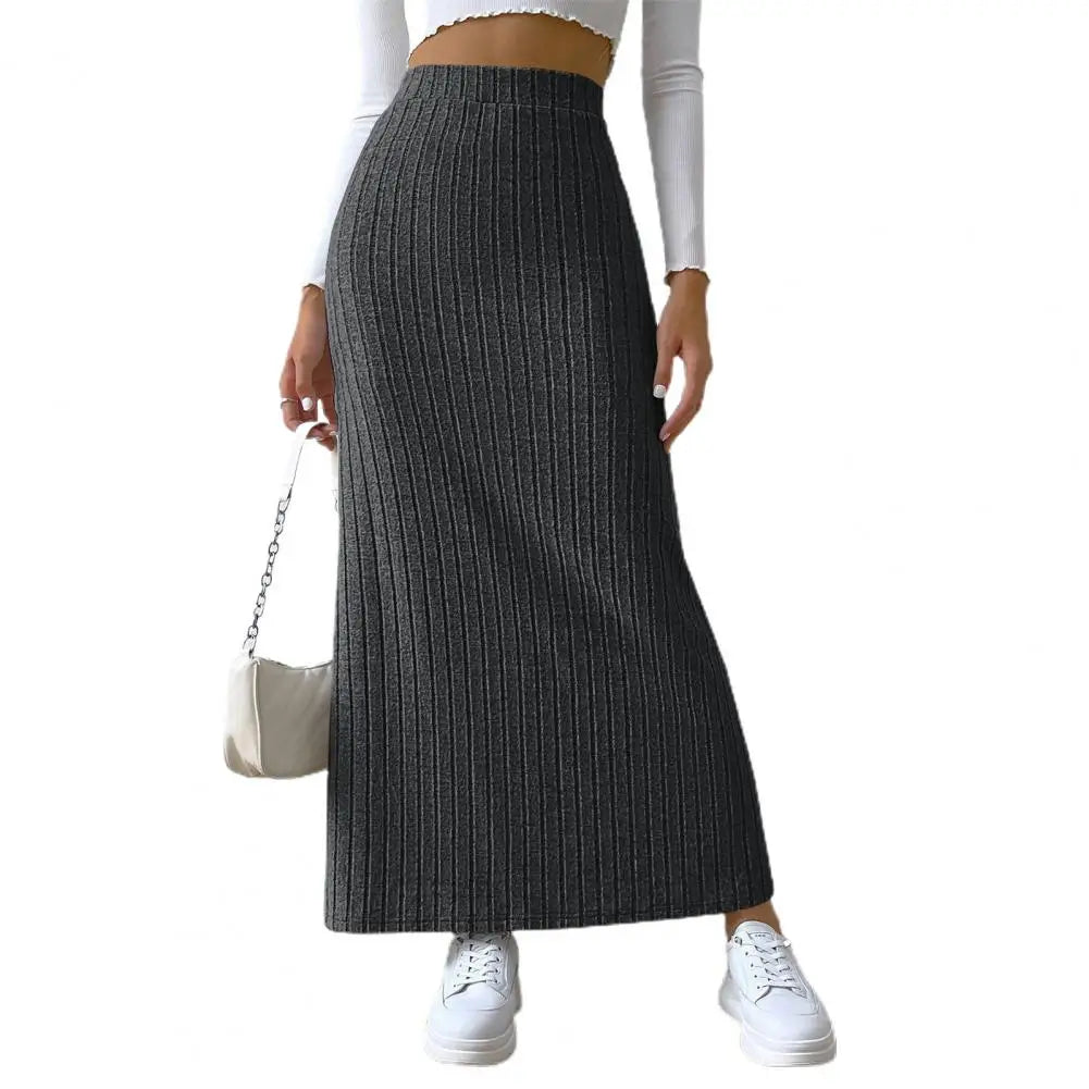 Long Hem Sheath High-Waist Maxi Skirt