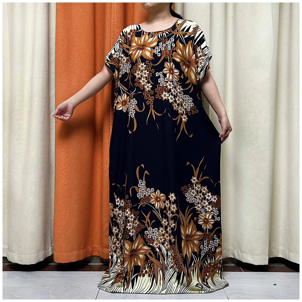 African Floral Fashion Dress With Matching Scarf