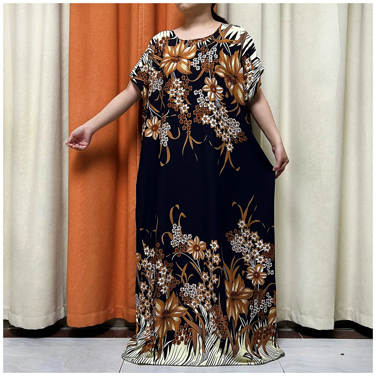 African Floral Fashion Dress With Matching Scarf