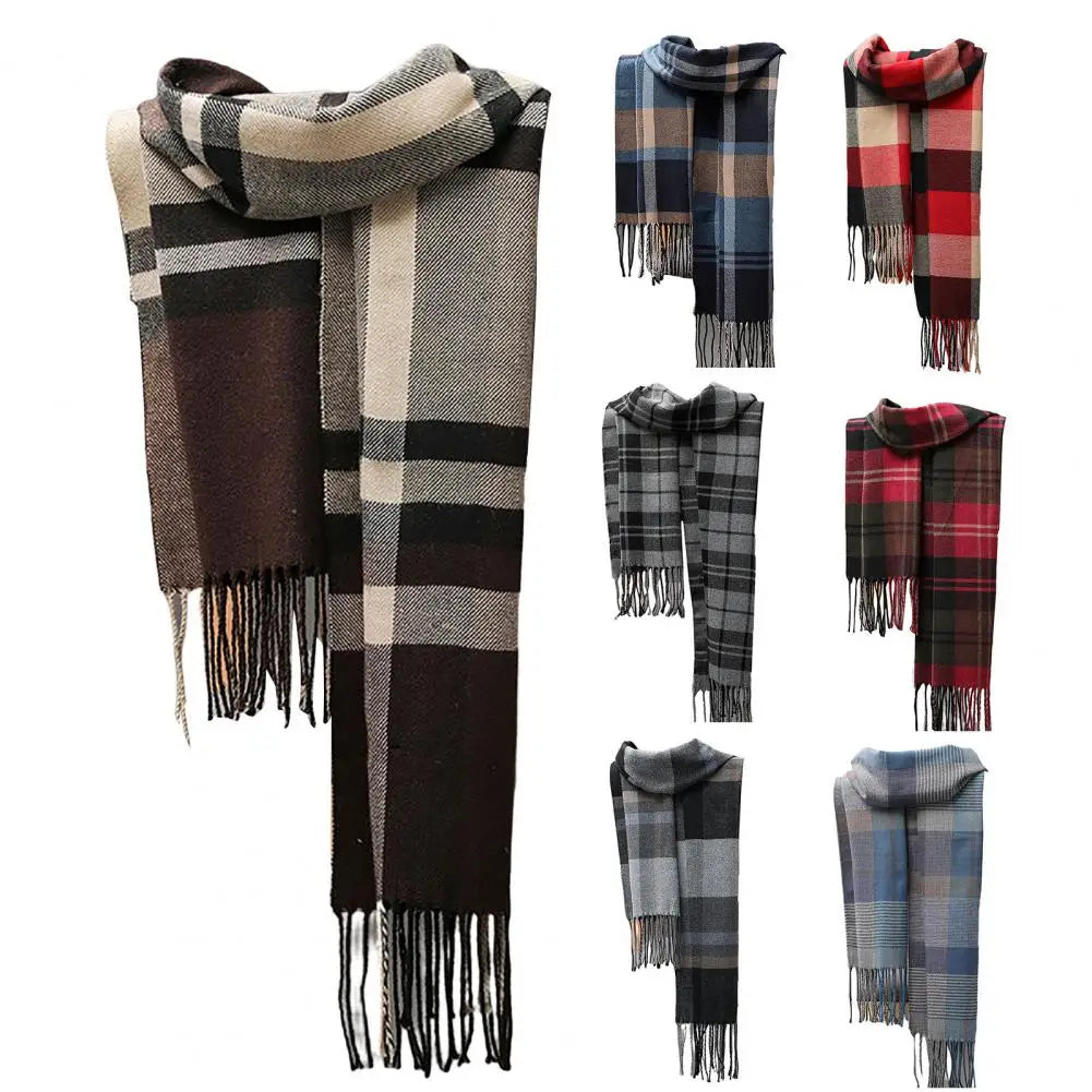 Fringed Plaid Tasseled Cashmere Scarf