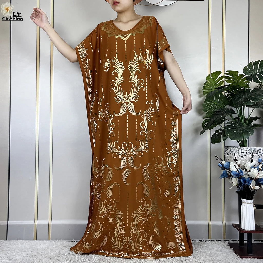 Casual Short Sleeve Soft Cotton Maxi Dress With Scarf