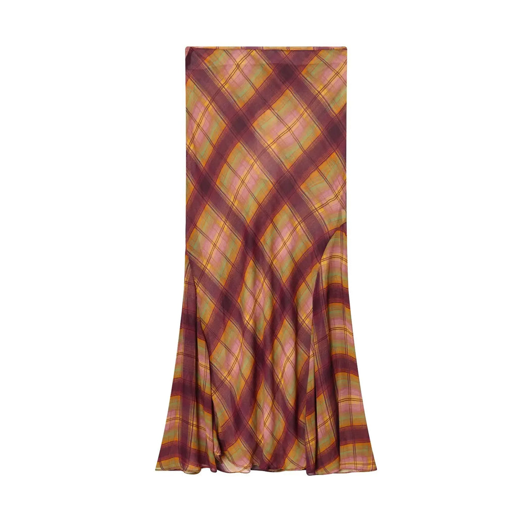 Checkered High Waist Floor Length Skirt