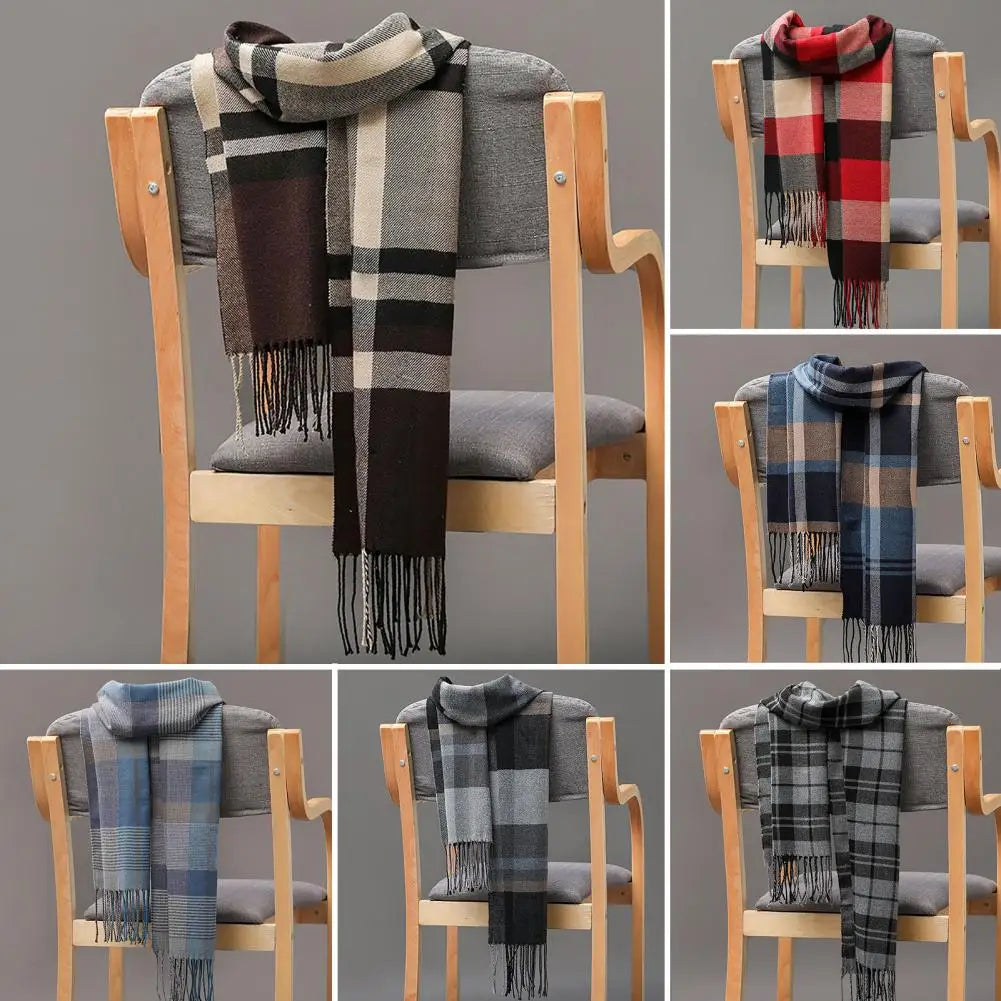Fringed Plaid Tasseled Cashmere Scarf