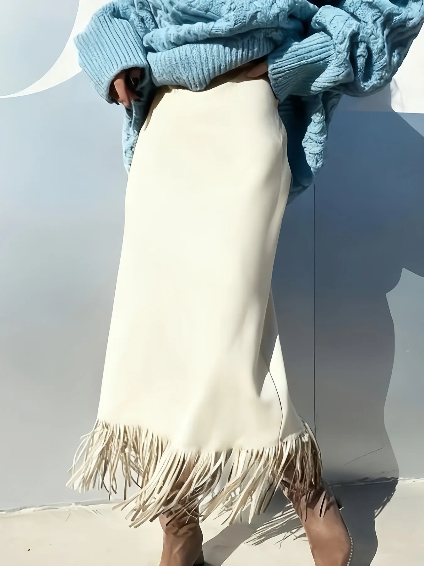 Fringed Suede Long Skirt
